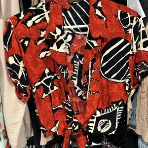 Virgo Red and Black Patterned Blouse